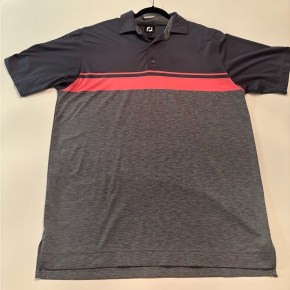 FootJoy FJ Men’s XL Golf Polo Shirt Gray Pink Stripe Performance Stretch - Picture 1 of 7